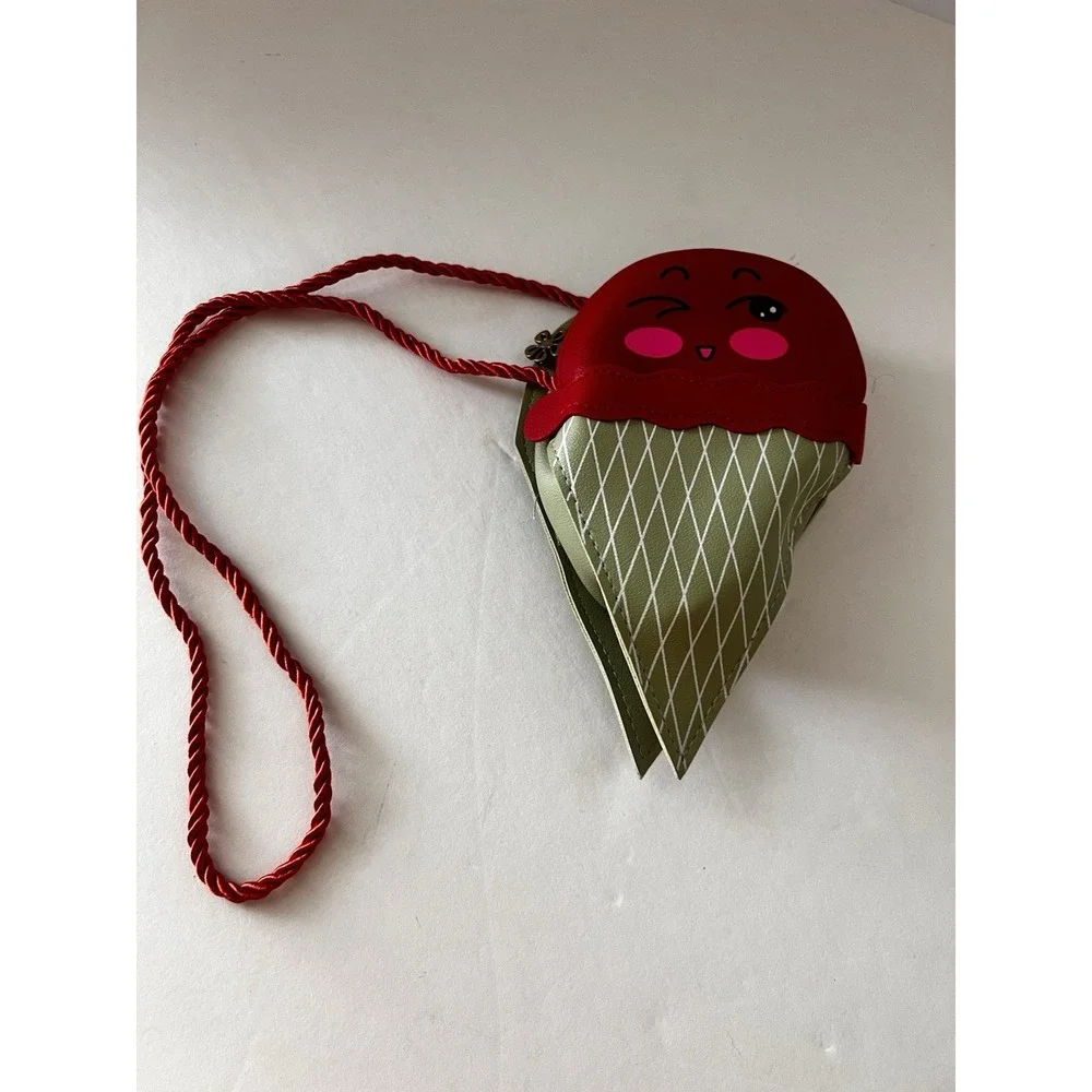 ICE CREAM CONE Girl Crossbody Purse Bag Red Face Novelty Whimsical Zip Accessory